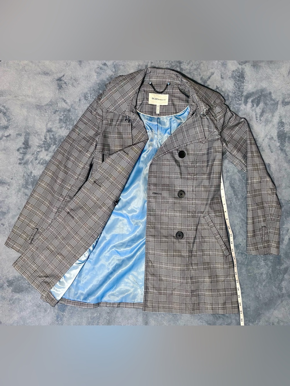 NWOT BCBGeneration Plaid Double-Breasted Women’s Coat with Blue Lining